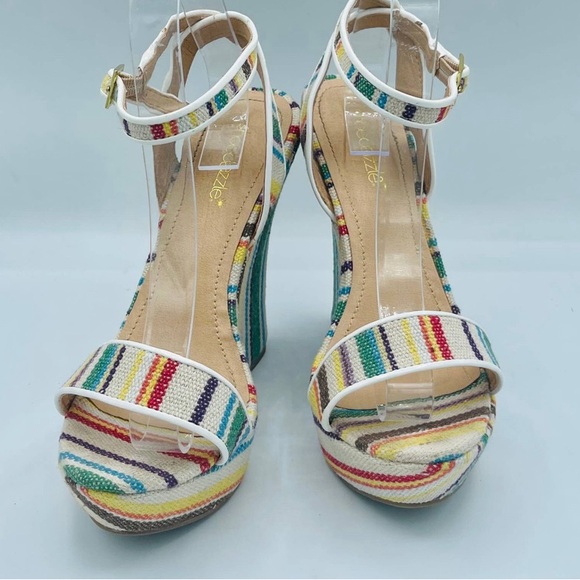 EUC Shoe Dazzle Retro Striped Platform Wedge Sandals - Picture 4 of 13